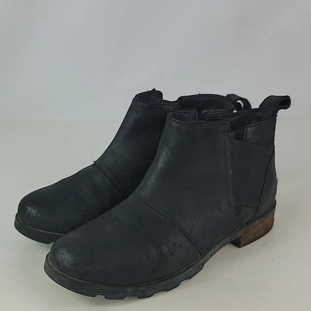 Sorel Emelie Chelsea Black Leather Women's Ankle Boots